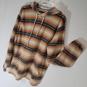 Billabong Men's Flecker Sancho Pullover Hoodie in tan/orange/blue stripes